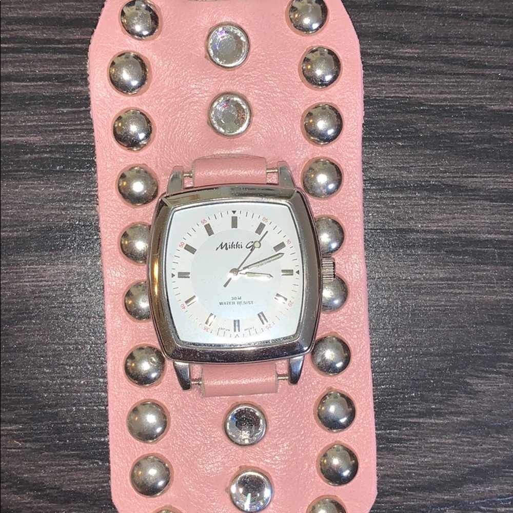 Pink leather studded watch